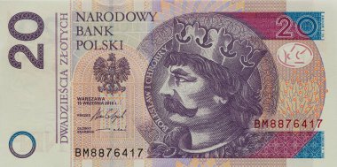 Obverse of 20 polish zloty banknote for design purpose