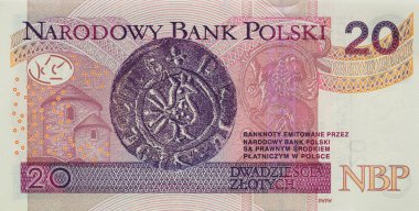 Reverse of 20 polish zloty banknote for design purpose