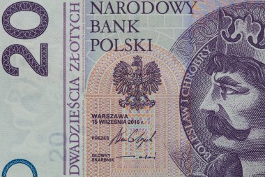 Obverse of 20 polish zloty banknote for design purpose
