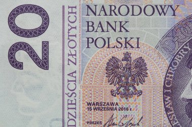 Obverse of 20 polish zloty banknote for design purpose