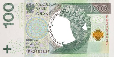 100 polish zloty banknote with empty middle area for design purpose