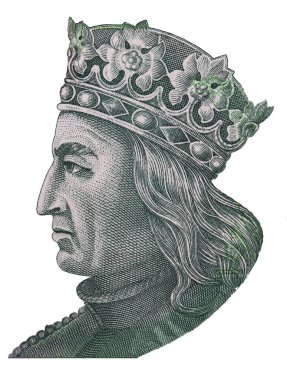 colorized Wadysaw II Jagieo cut on 100 polish zloty banknote isolated on white background for design purpose