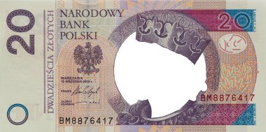 20 polish zloty banknote with empty middle area for design purpose