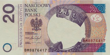 20 polish zloty banknote with empty middle area for design purpose