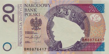 20 polish zloty banknote with empty middle area for design purpose