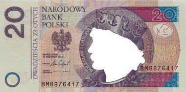 20 polish zloty banknote with empty middle area for design purpose