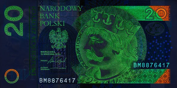 Аверс Польских Злотых Банкнот Дизайнерских Целей Инверсия Негативное Изображение — стоковое фото