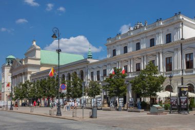 Warsaw, Poland - August 3, 2022: Krakowskie Przedmiecie is one of the best known and most prestigious streets of Poland's capital