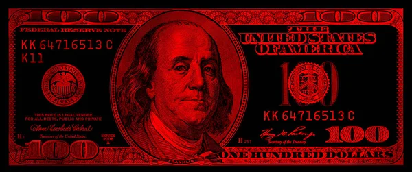 Billet 100 Dollars Texturé Rouge Avec Fond Noir Des Fins — Photo