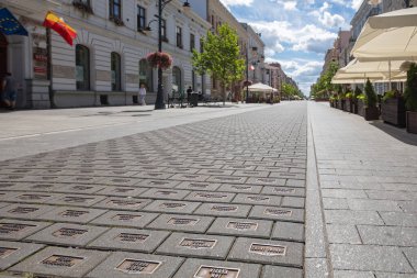 Lodz, Polonya - 7 Ağustos 2022: Piotrkowska Caddesi. Polonya