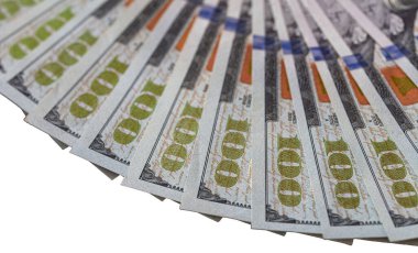 Şeffaf arkaplan ya da tasarım amaçlı 100 Amerikan doları banknotlarının hayranı