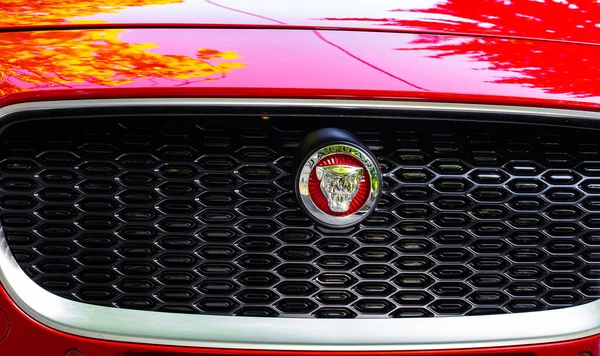 stock image Lviv, Ukraine - June 30, 2019: Jaguar logo on Jaguar I-Pace