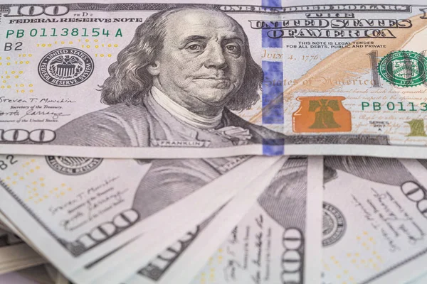 Pile 100 Dollar Banknotes White Background Design Purpose — Foto de Stock