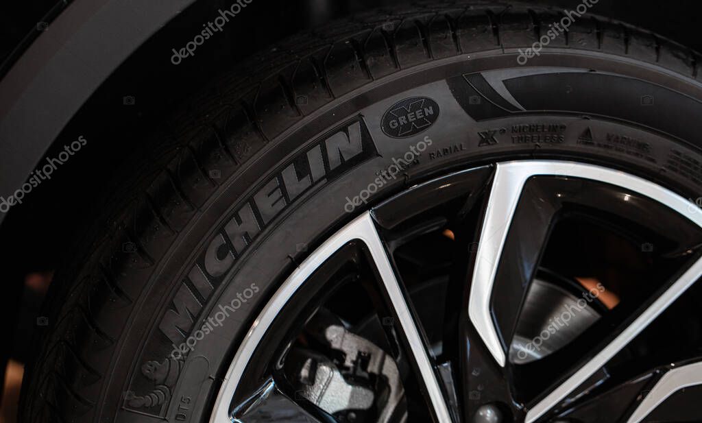 Lviv, Ukraine - October 17, 2022: Closeup of new MICHELIN tire