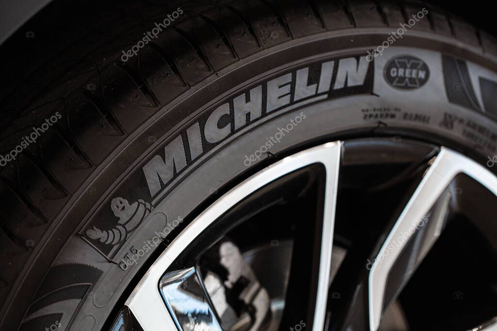 Lviv, Ukraine - October 17, 2022: Closeup of new MICHELIN tire