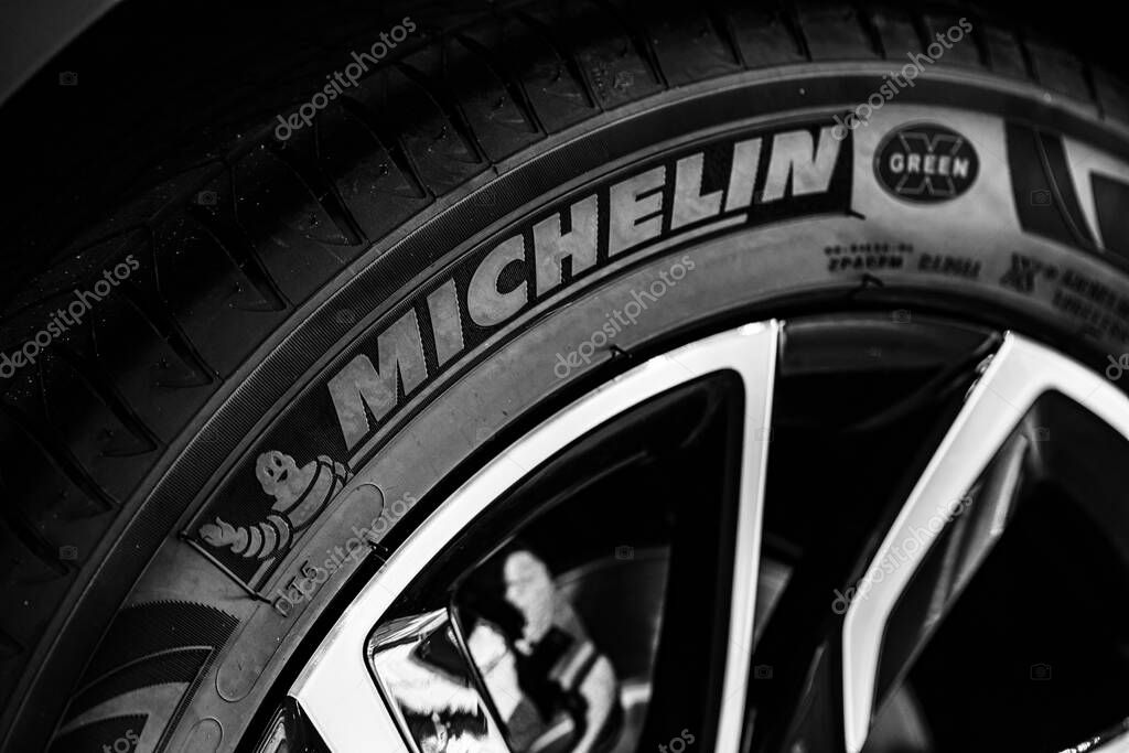 Lviv, Ukraine - October 17, 2022: Closeup of new MICHELIN tire