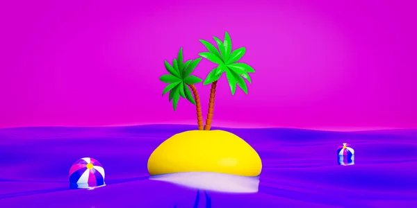 Palmbomen Zwemvolleybal Ballen Met Roze Achtergrond Creatief Minimaal Concept Idee — Stockfoto