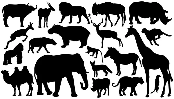 African mammal silhouettes — Stock Vector