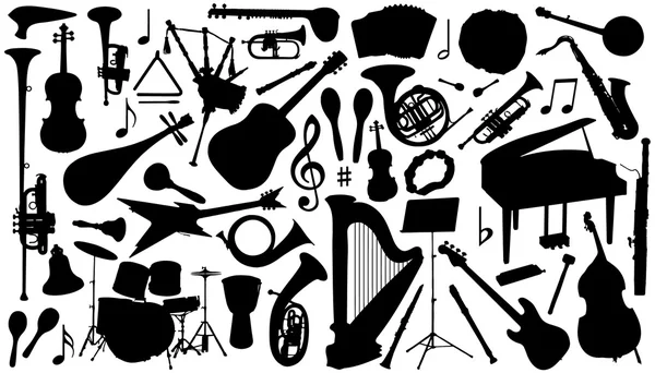 Silhouettes d'instruments de musique — Image vectorielle