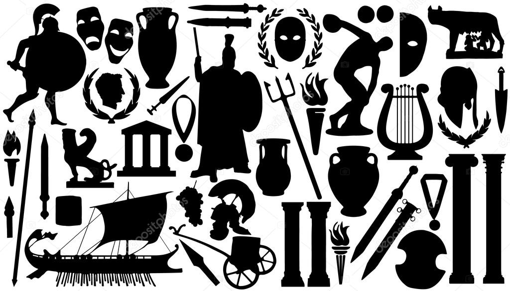Ancient silhouettes on the white background