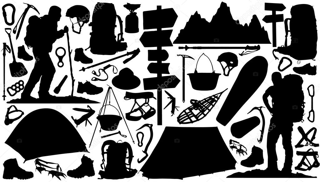 Hiking silhouettes on the white background