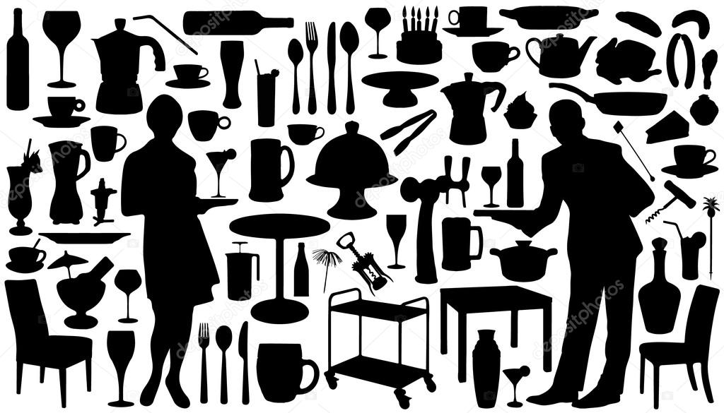 Restaurant silhouettes on the white background
