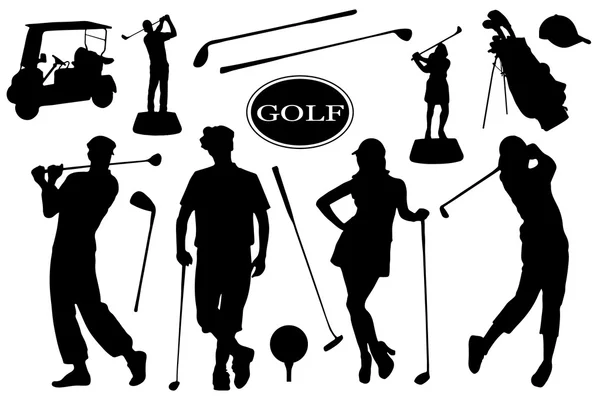 Siluetas de golf — Vector de stock