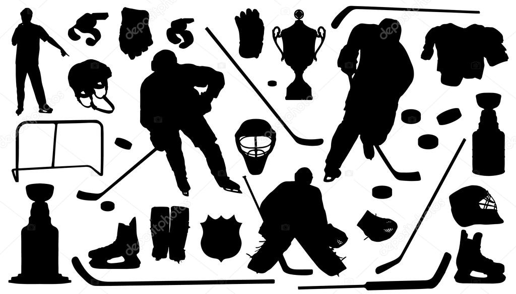 Hockey silhouettes on the white background