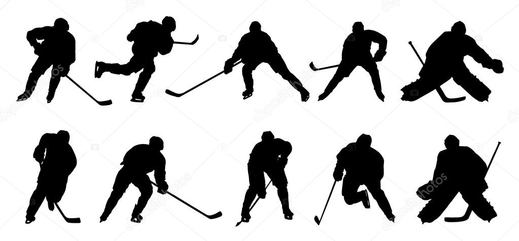 Hockey player silhouettes on the white background