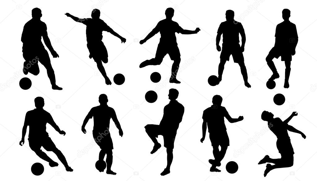 Soccer player silhouettes on the white background