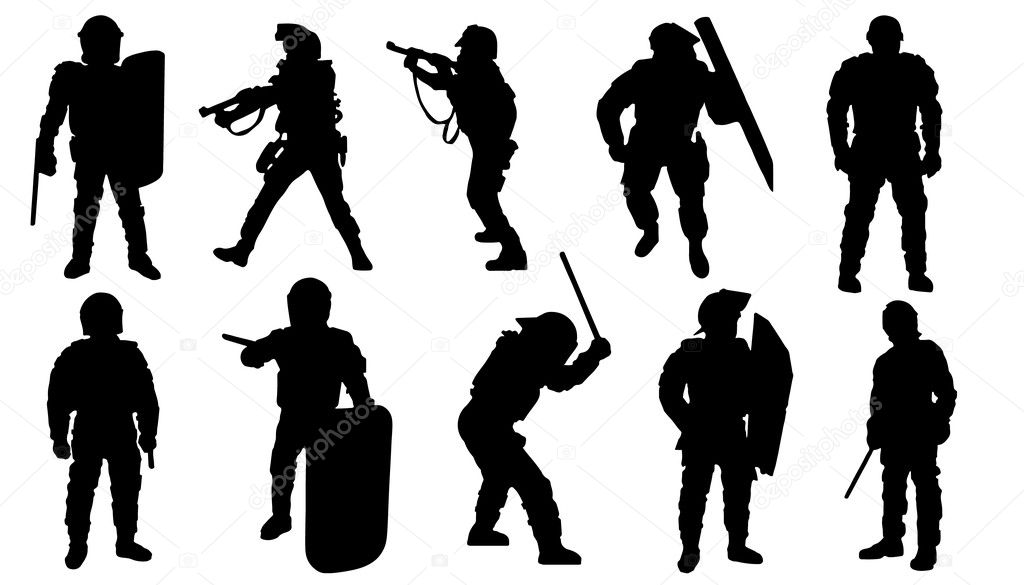 Police silhouettes on the white background