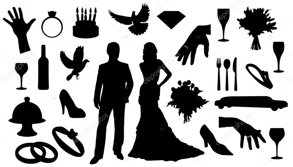 Wedding silhouettes on the white background