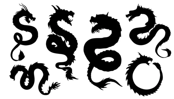 Silhouettes de dragon chinois — Image vectorielle