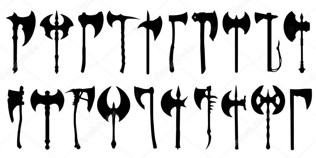 Axe silhouettes on the white background
