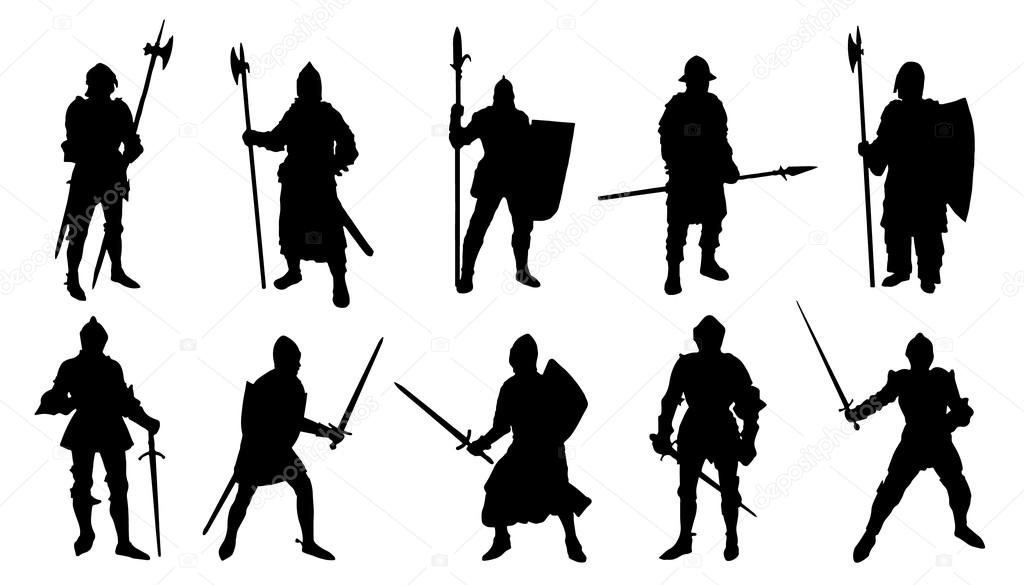 Knight silhouettes on the white background