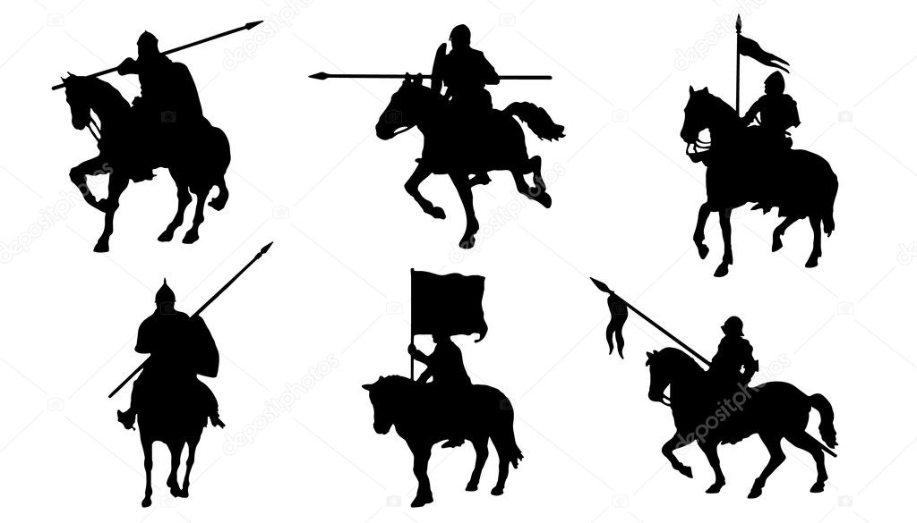 Knight horse silhouettes on the white background