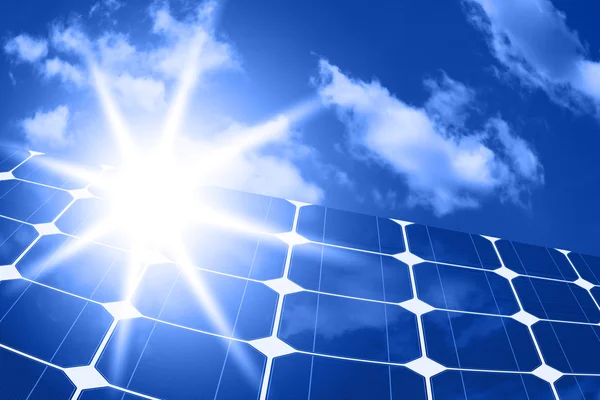 Solar panels with sun — Stock Photo, Image