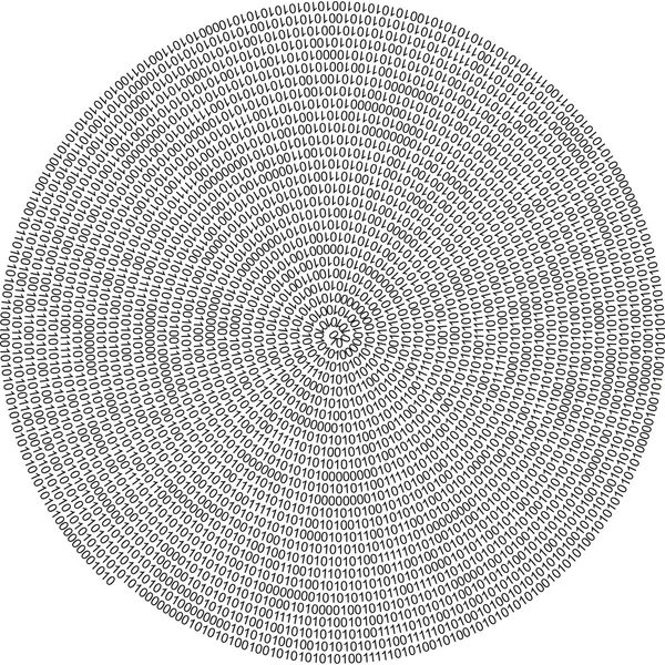 Zero e uno - codice binario in una spirale isolata — Vettoriale Stock