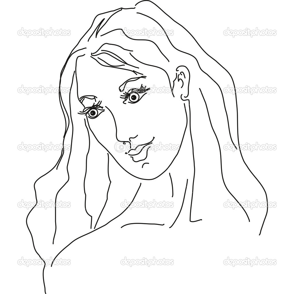 Young beauty women sketch isolated