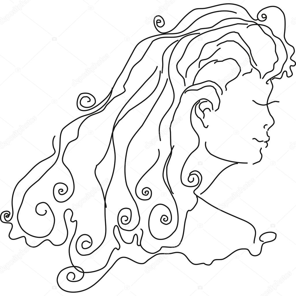 Young beauty women sketch isolated