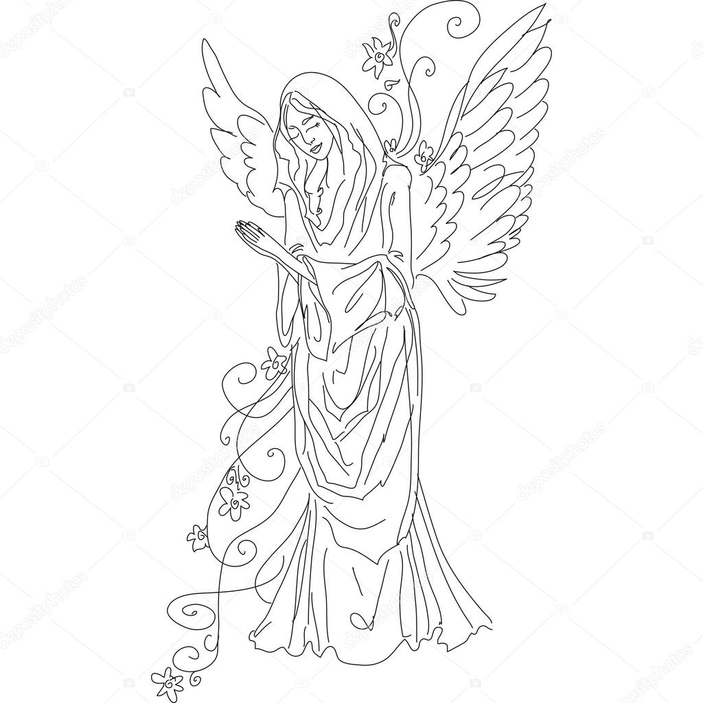 Praying angel sketch isolated
