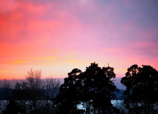 Beau coucher de soleil sur une soirée d'hiver — Photo