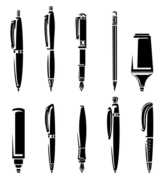 Conjunto de coleta de marcadores de caneta e lápis. Vetor — Vetor de Stock