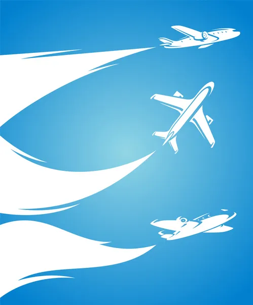 Uçak koleksiyonu ve mavi arka plan. vektör — Stok Vektör