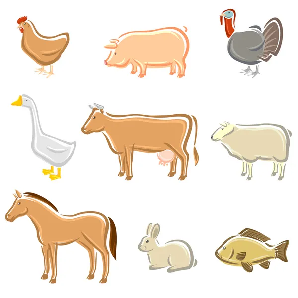 Juego de animales de granja. Vector — Archivo Imágenes Vectoriales