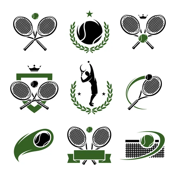 Tennis Etiketten und Symbole Set. — Stockvektor