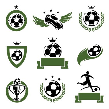 Futbol ve futbol Etiketler ve simgeler ayarlayın. vektör