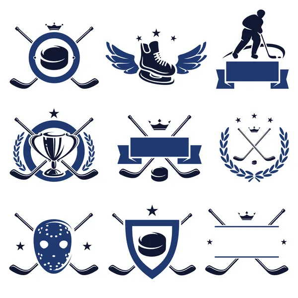 Conjunto de etiquetas e iconos de hockey. Vector — Archivo Imágenes Vectoriales