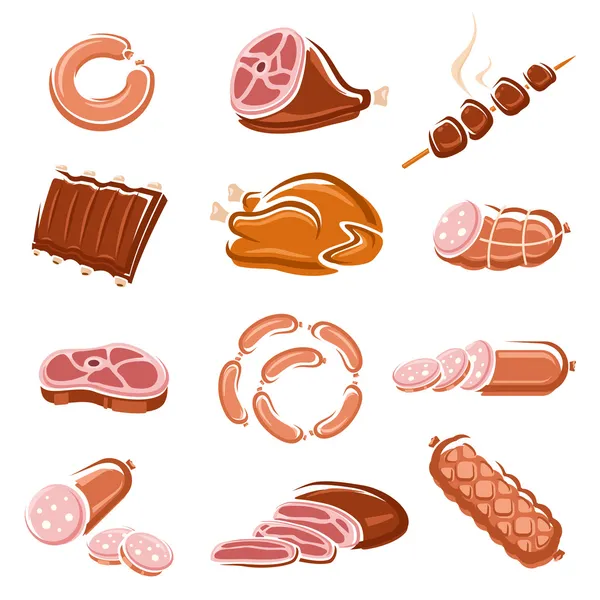 Conjunto de comida de carne. Vector — Archivo Imágenes Vectoriales