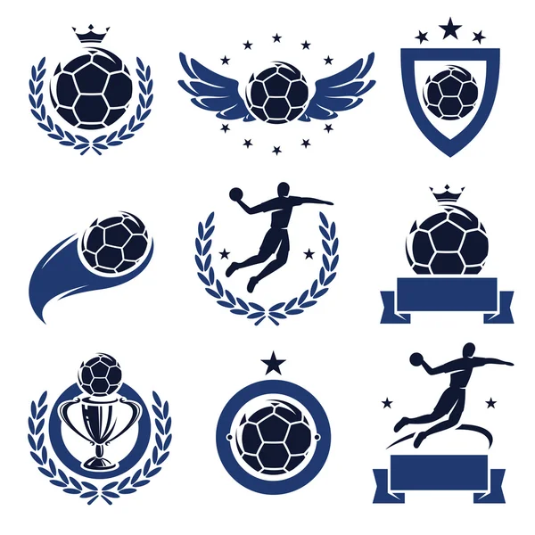 Set de etiquetas e iconos de balonmano. Vector — Archivo Imágenes Vectoriales